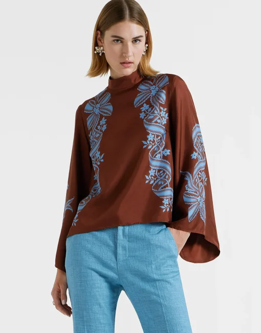 Make An Exit TopSignoria Placée Brown in Silk Twill