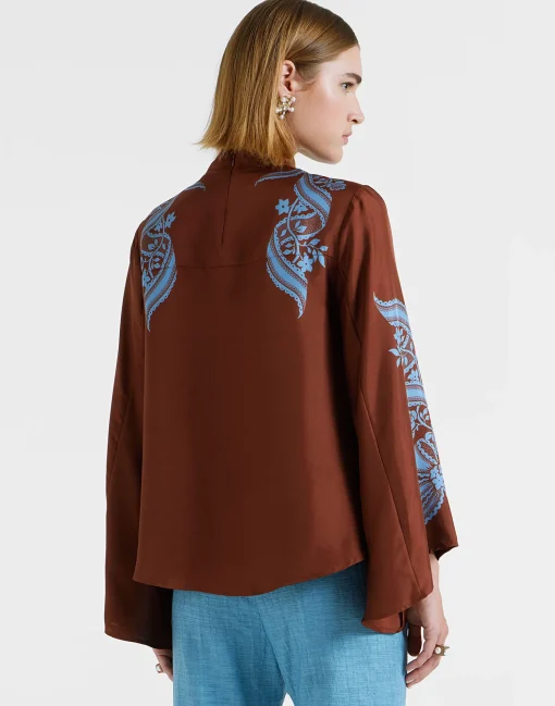 Make An Exit TopSignoria Placée Brown in Silk Twill
