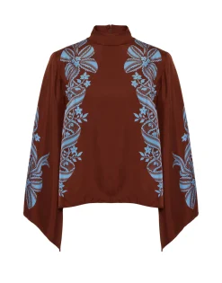 Make An Exit TopSignoria Placée Brown in Silk Twill