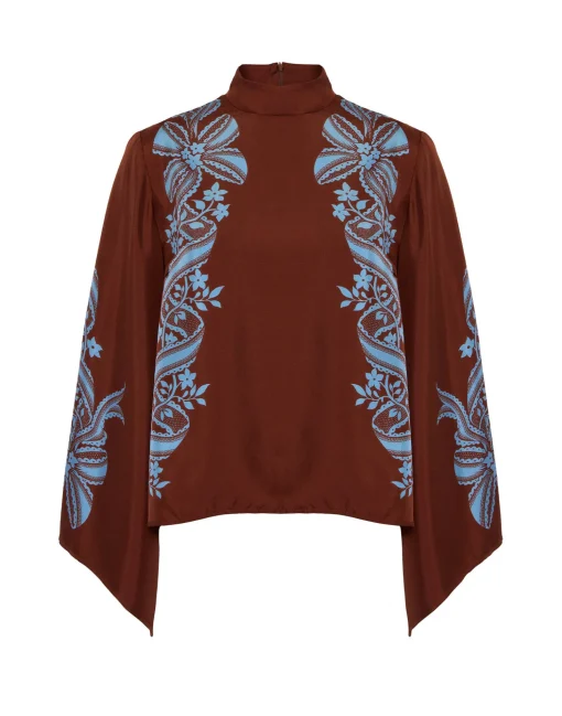 Make An Exit TopSignoria Placée Brown in Silk Twill