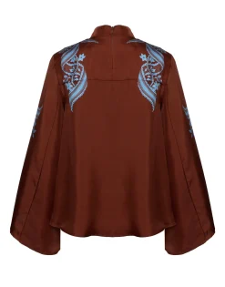 Make An Exit TopSignoria Placée Brown in Silk Twill