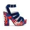 Medal WedgeMoonflower Navy in Shot Cotton