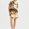 Mini SkirtBig Flower Rose in Heavy Cotton Stretch