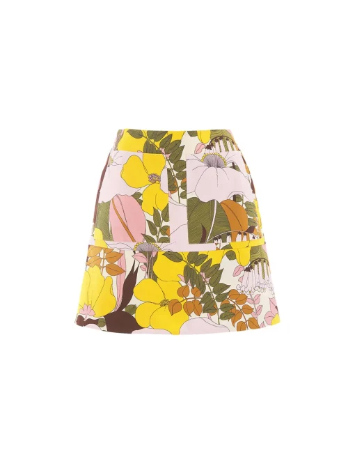 Mini SkirtBig Flower Rose in Heavy Cotton Stretch