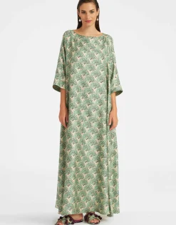 Muumuu Dress Round NeckFans Mint in Silk Twill