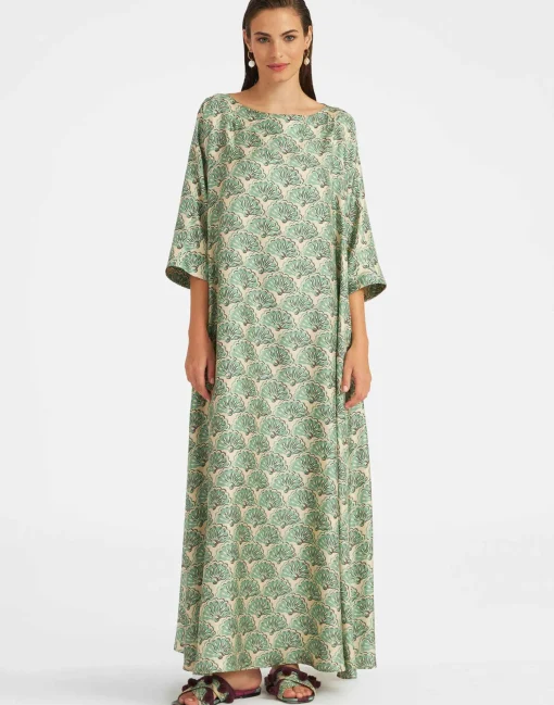 Muumuu Dress Round NeckFans Mint in Silk Twill