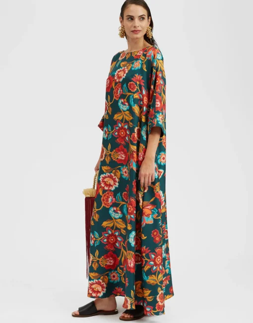 Muumuu Dress Round NeckHottie Emerald in Silk Twill