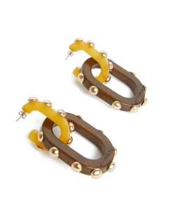 Nefertiti Double EarringsSolid Yellow in Acrylic Resin