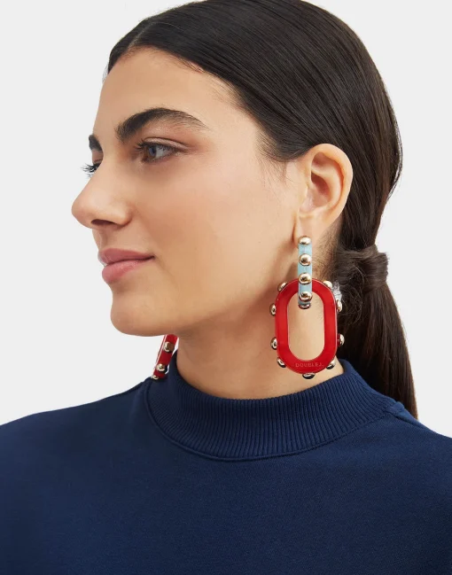 Nefertiti Double EarringsRed in Acrylic Resin