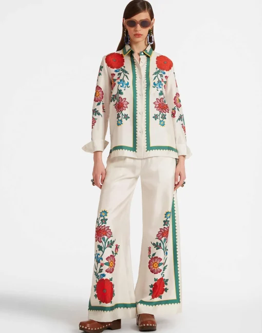 Palazzo PantsDragonflower Placée Multicolor in Silk Twill