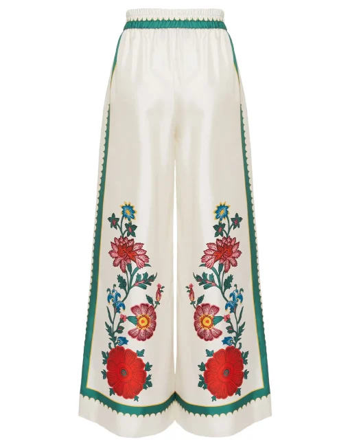Palazzo PantsDragonflower Placée Multicolor in Silk Twill