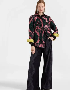 Palazzo PantsPortal Laser Black in Viscose Satin Stretch