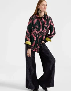 Palazzo PantsPortal Laser Black in Viscose Satin Stretch