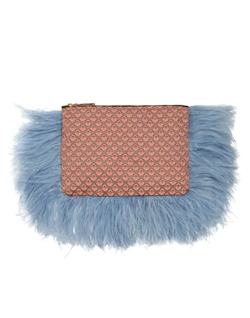 Party PochetteTulip Pale Pink in Jacquard With Feathers