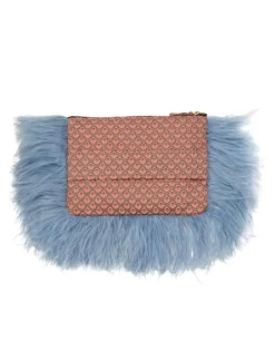 Party PochetteTulip Pale Pink in Jacquard With Feathers