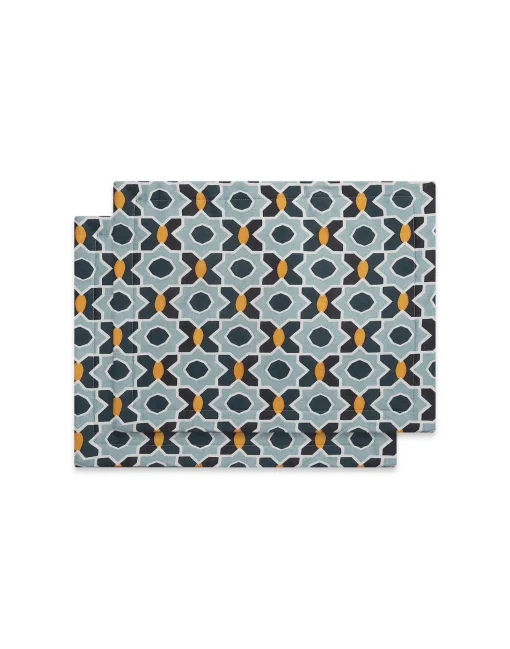 Placemat Set Of 2Plaza Small Light Blue in Shot Cotton