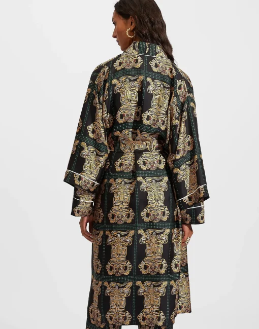 Silk RobeTiger Tiles Black in Twill Silk
