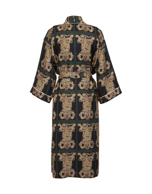 Silk RobeTiger Tiles Black in Twill Silk