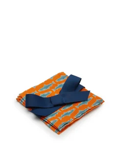 Small Napkins Set Of 4Como Fish Orange Small in Linen
