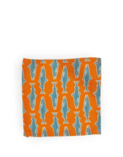 Small Napkins Set Of 4Como Fish Orange Small in Linen