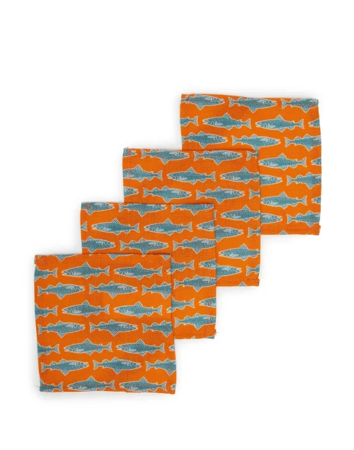 Small Napkins Set Of 4Como Fish Orange Small in Linen