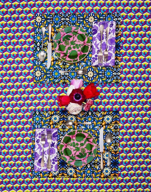 Small TableclothCubi Giallo/Fucsia in Linen