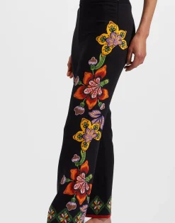 Stretch PantsFolk Flowers Nero Placée in Viscose Jersey