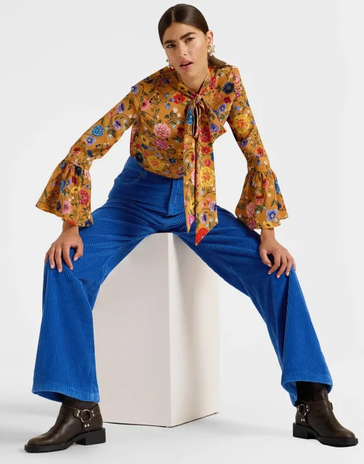 The Flare PantsSolid Light Blue in Velvet Corduroy